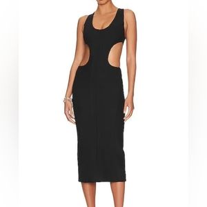 H:Ours Zoraida Midi Dress Black Size M Cut Out Sides Stretch